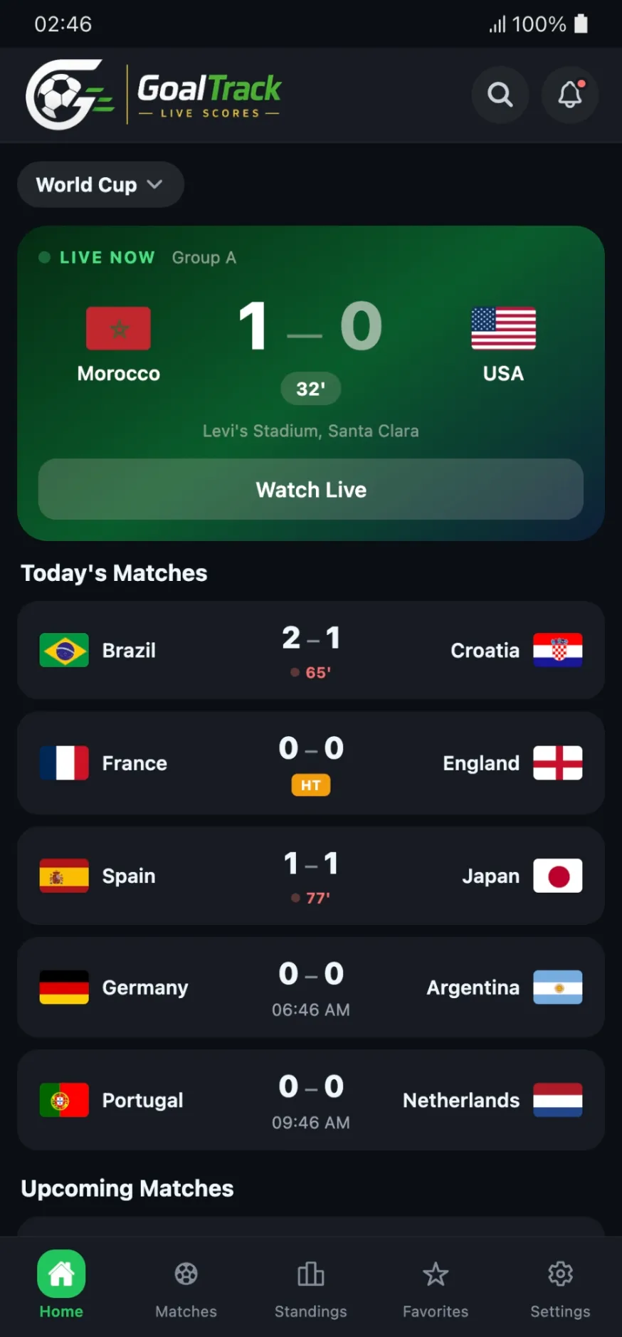GoalTrack live football scores on a phone